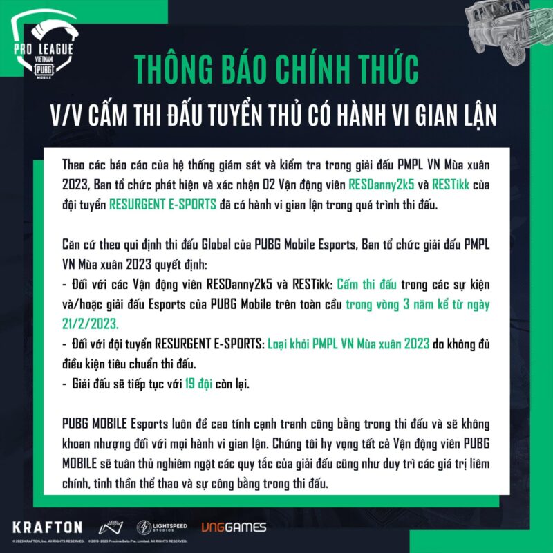 Nguyên văn thông báo Resurgent bị ban Nguyên văn thông báo Resurgent bị ban