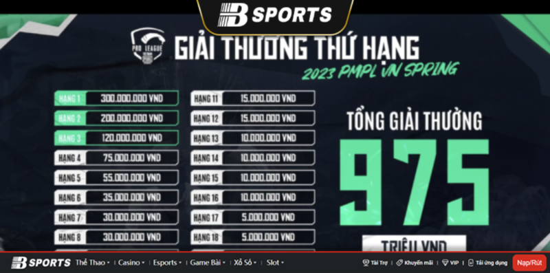 Tổng giải thưởng của giải đấu Tổng giải thưởng của giải đấu