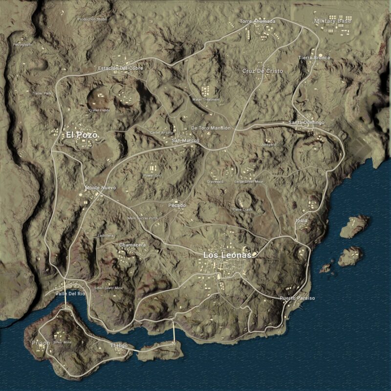 Map Miramar từ góc nhìn tổng quan trên bản đồ Map Miramar từ góc nhìn tổng quan trên bản đồ