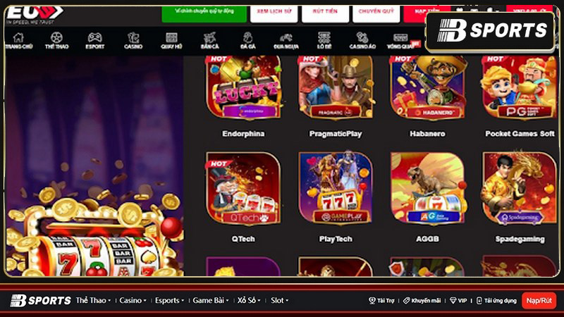Sảnh slot game phổ biến và đa dạng tại Eubet