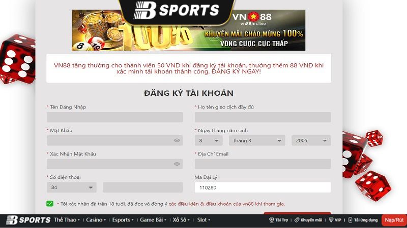 Cách đăng ký thành viên tại Vn88 Cách đăng ký thành viên tại Vn88