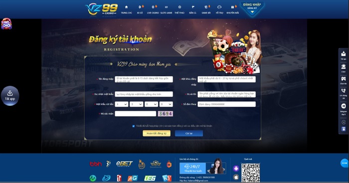 Đăng ký và điều kiện đơn giản tài khoản VZ99