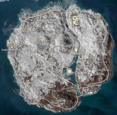 Tổng quan Map Vikendi PUBG từ trên cao Tổng quan Map Vikendi PUBG từ trên cao