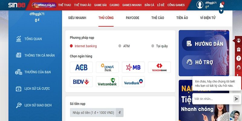 Cách nạp tiền tại Sin 88 nhanh chóng, chính xác nhất Cách nạp tiền tại Sin 88 nhanh chóng, chính xác nhất